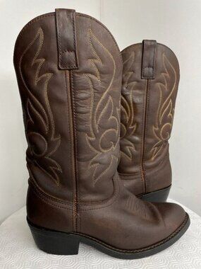 Masterson Brown Leather Cowboy Western Work Embroidered Biker Boots Men's 7.5 D
